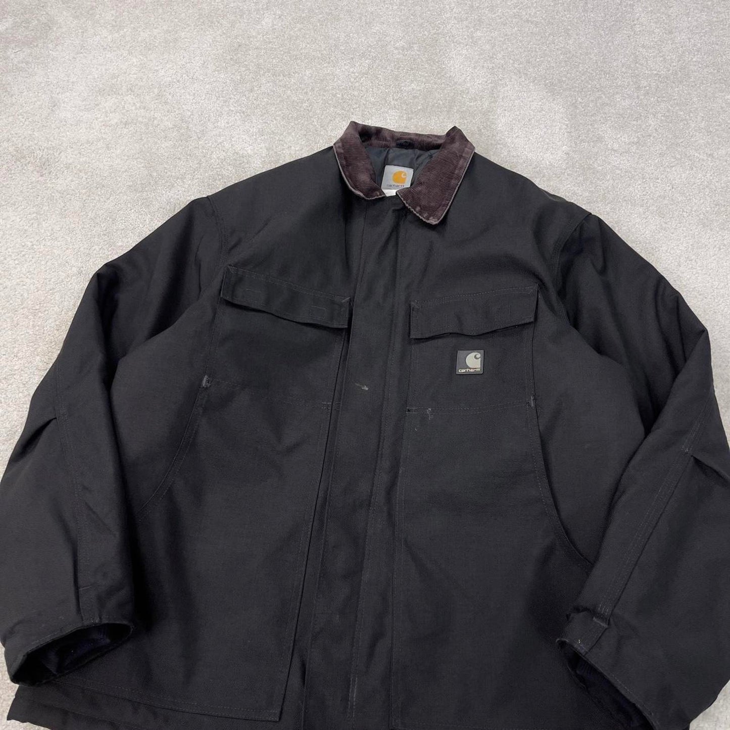 Black Carhartt jacket XL arctic quilt lined chore coat cord collar