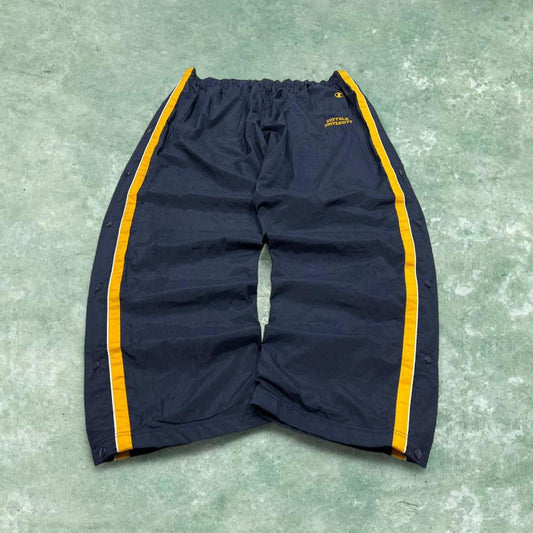 Y2k baggy Champion tracksuit bottoms navy Wide leg track pants embroidered logos popper legs