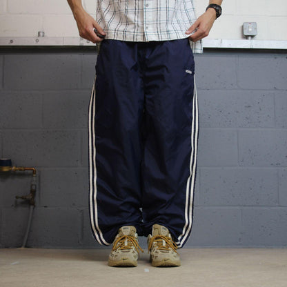 Y2K Adidas tracksuit bottoms navy loose leg XL Loose unlined side stripe track pants
