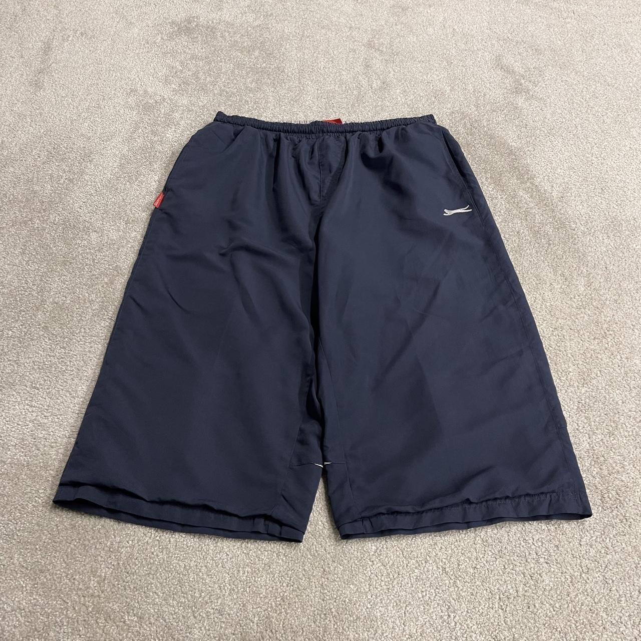 Baggy Slazenger 3/4 length shorts navy Long floaty lined y2k tracksuit sports shorts embroidered