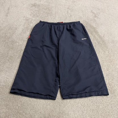 Baggy Slazenger 3/4 length shorts navy Long floaty lined y2k tracksuit sports shorts embroidered