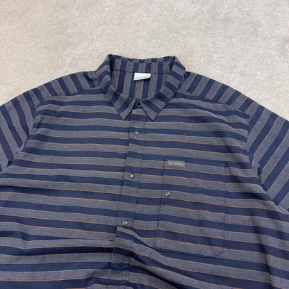 Blue striped Columbia technical shirt XXL men's short sleeve button up autumn y2k style