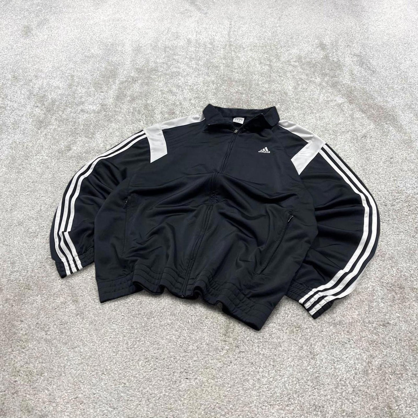 Vintage Adidas track jacket black Large men's y2k 00s style black funky sports tracksuit