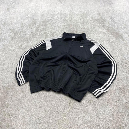 Vintage Adidas track jacket black Large men's y2k 00s style black funky sports tracksuit