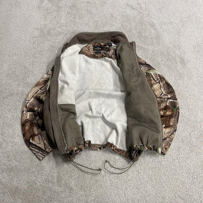Realtree camo windbreaker fleece jacket brown Full zip y2k adjustable technical camouflage coat