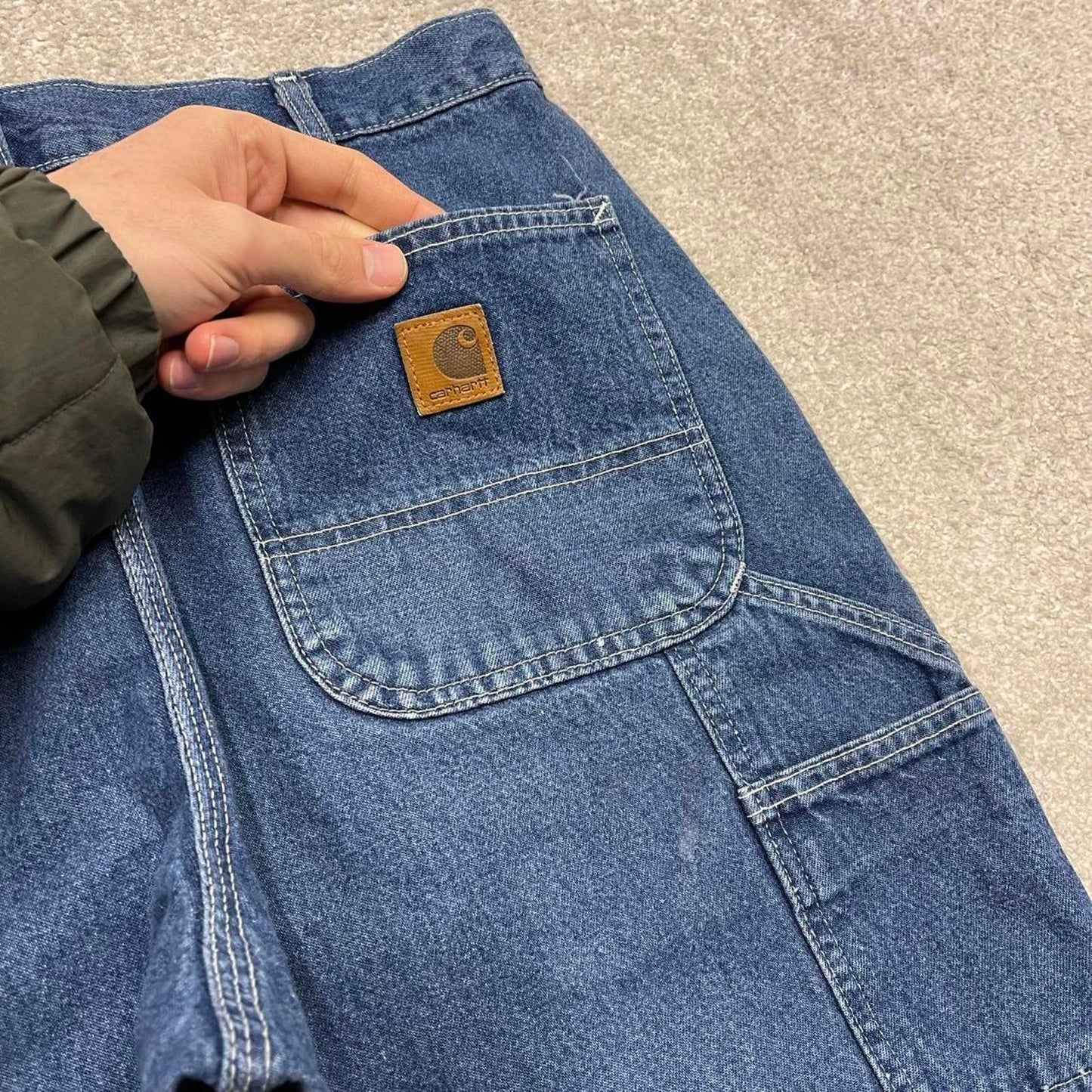 Y2K baggy Carhartt carpenter jeans blue Loose wide leg denim skate style workwear cargo pants