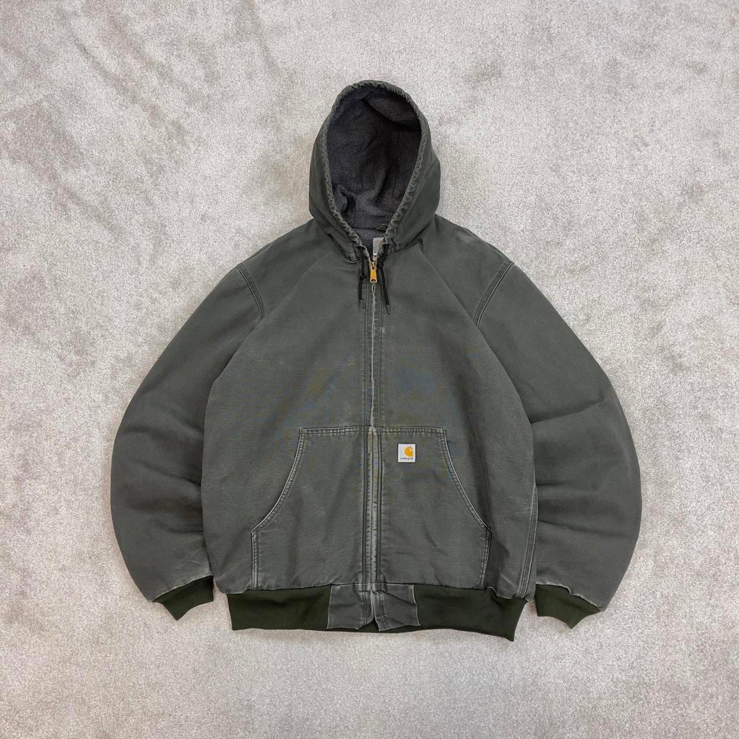 Vintage Green Carhartt hooded active jacket Large technical canvas 90s style skater bomber