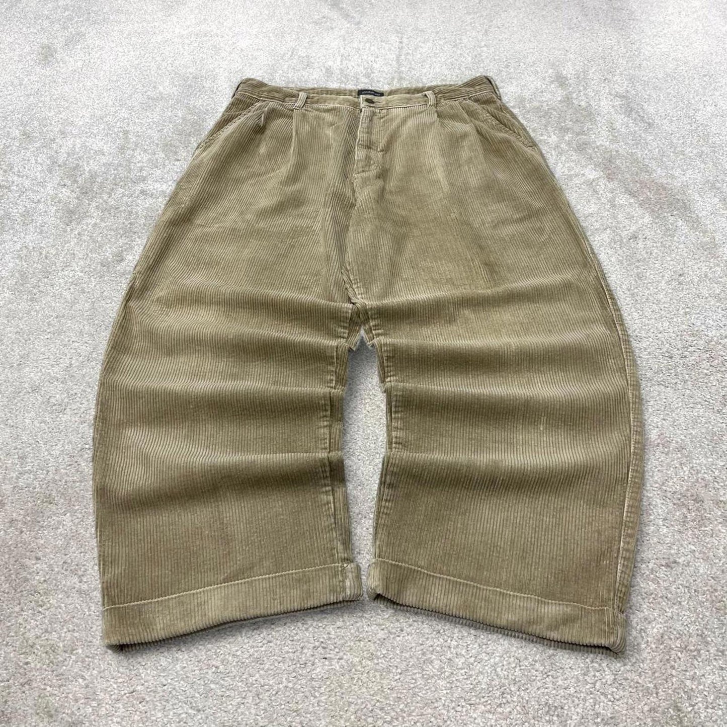 Baggy pleated Croft & Barrow corduroy pants W36L28 beige wide wale jumbo cord trousers 90s skater