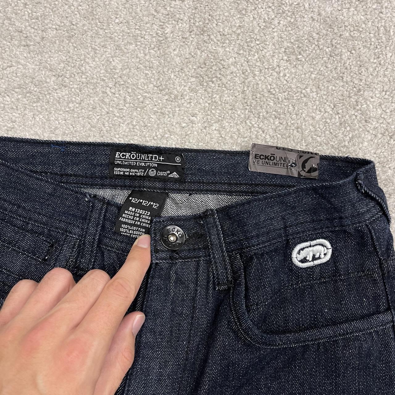 Y2K Ecko Unltd embroidered jeans W26L27 navy blue denim Loose embroidered design jeans big logo