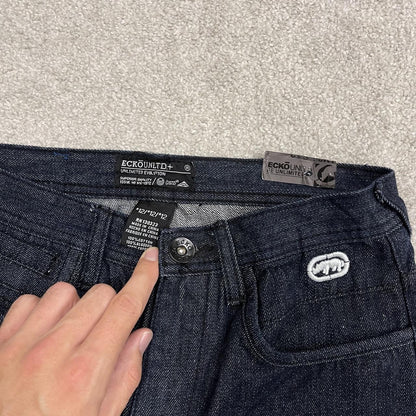 Y2K Ecko Unltd embroidered jeans W26L27 navy blue denim Loose embroidered design jeans big logo
