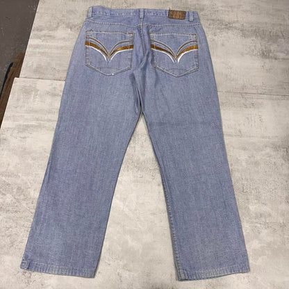 Black & Blue W36 L28 blue 90s style skater jeans embroidered designs