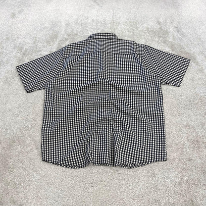 Columbia checkered short sleeve shirt white navy Festival style button down summer shirt