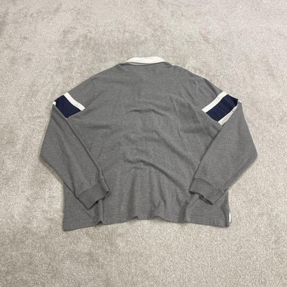 Striped rugby shirt long sleeve polo grey Retro Old Navy button up pullover rugby top