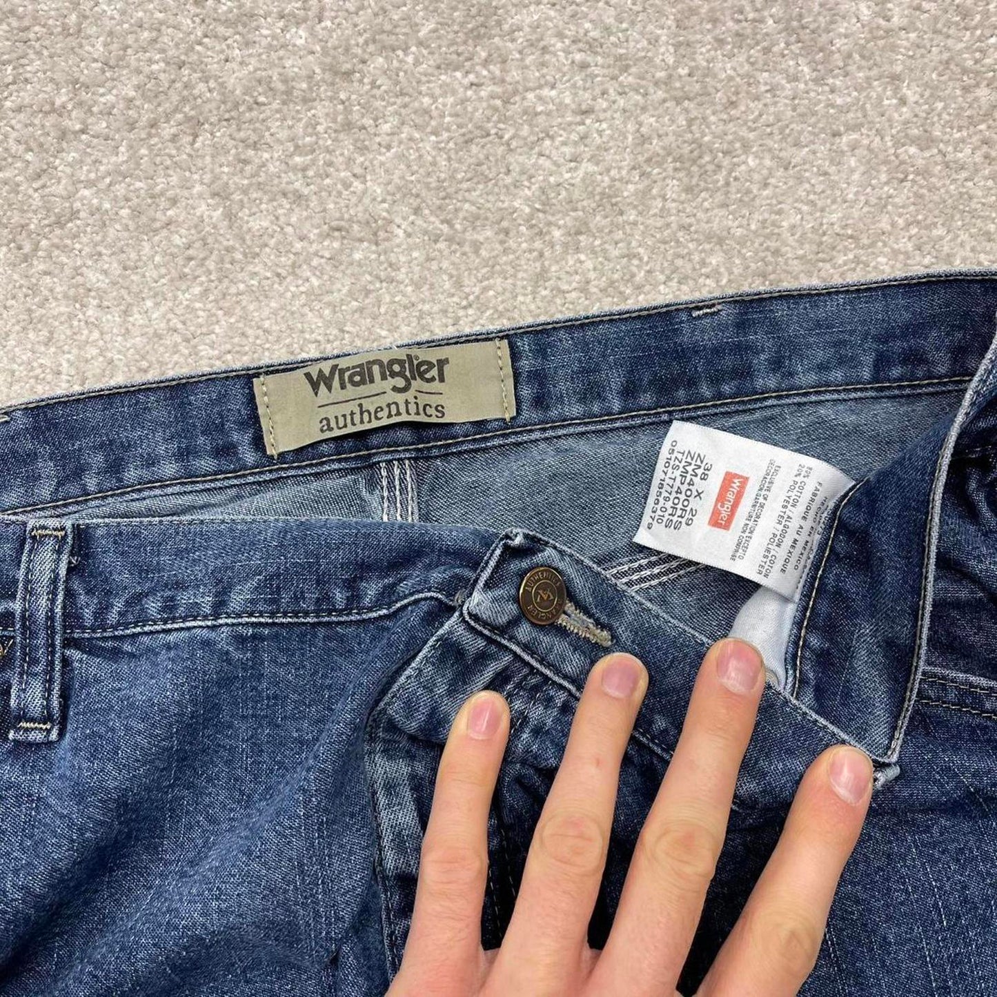 Y2K baggy fit Wrangler carpenter jeans blue Loose wide leg denim skate style workwear cargo pants