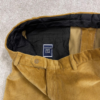 Wide wale corduroy pants tan straight leg Harryland Velcorex jumbo cord trousers, belt loops