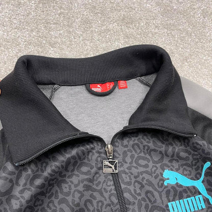 Y2k 00s Puma track jacket L men's grey black sports full zip track suit top sporty