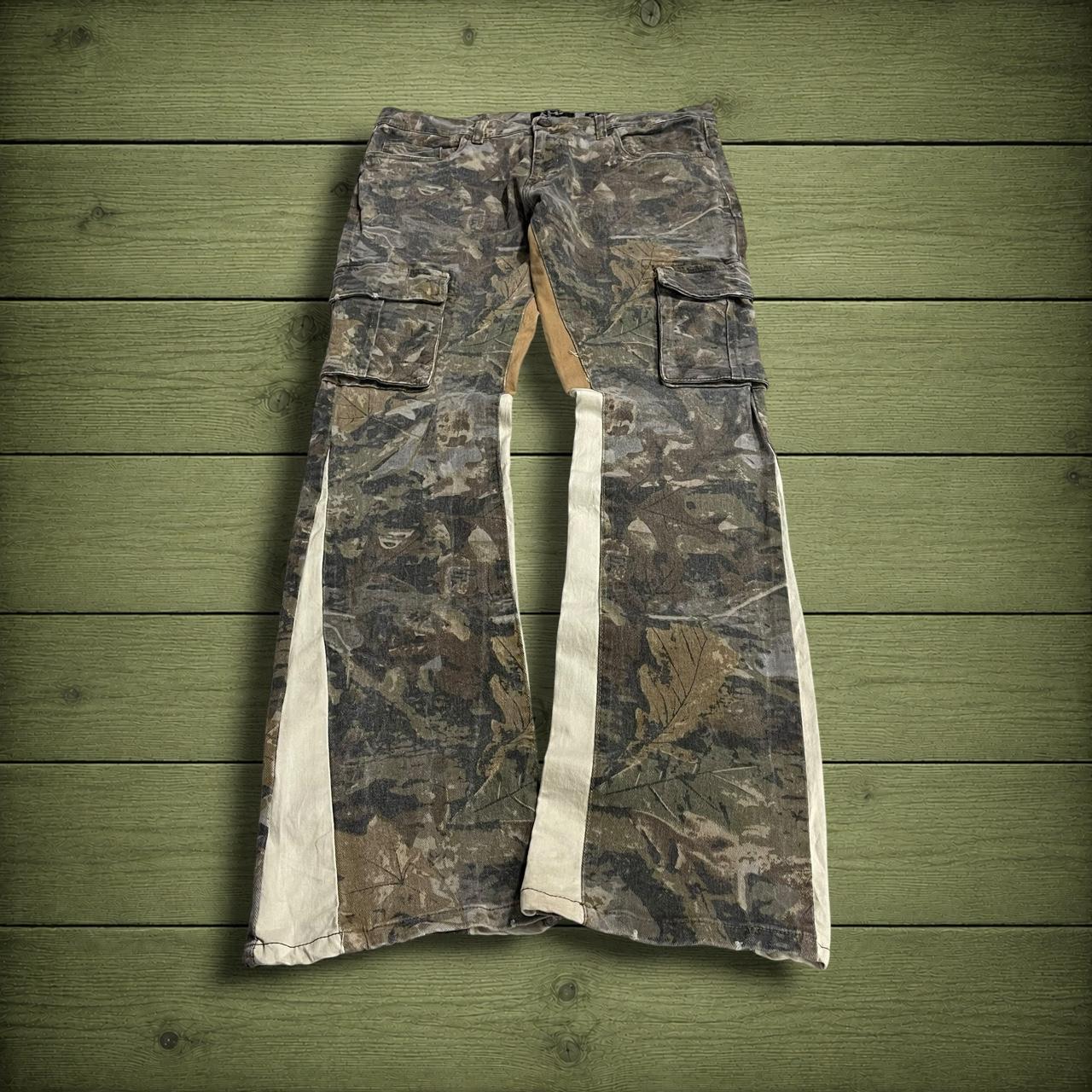 Y2K bootcut camo jeans paneled style green Another Hype Piece  bootcut cargo pants