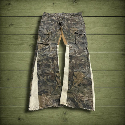 Y2K bootcut camo jeans paneled style green Another Hype Piece  bootcut cargo pants