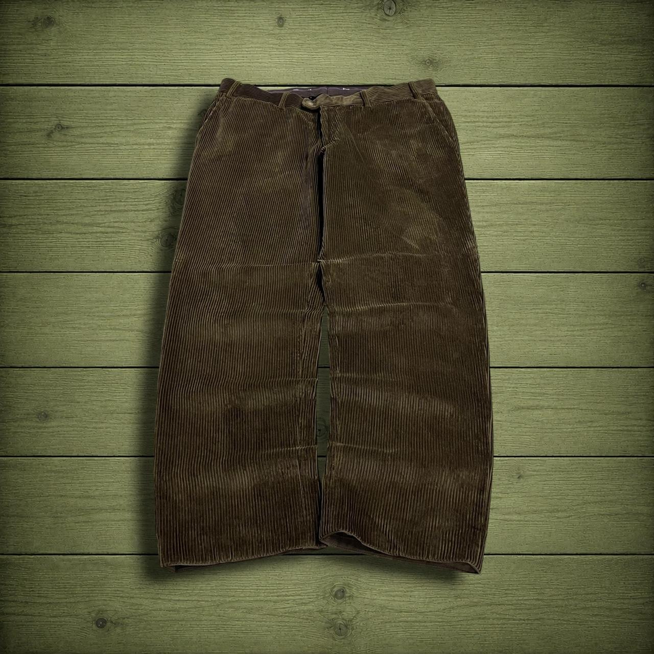 Hiltl corduroy pants loose khaki green Thick wide wale chunky jumbo cord trousers