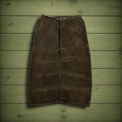 Hiltl corduroy pants loose khaki green Thick wide wale chunky jumbo cord trousers
