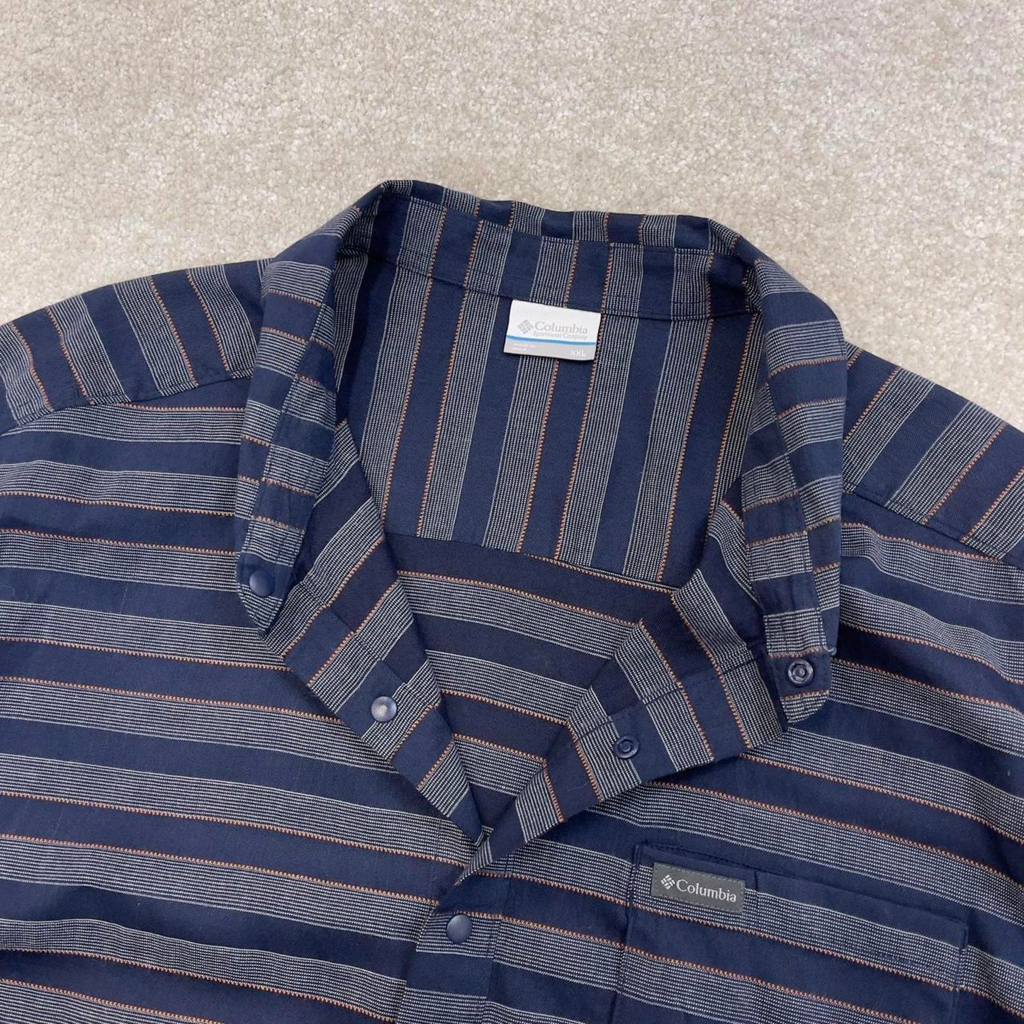 Blue striped Columbia technical shirt XXL men's short sleeve button up autumn y2k style