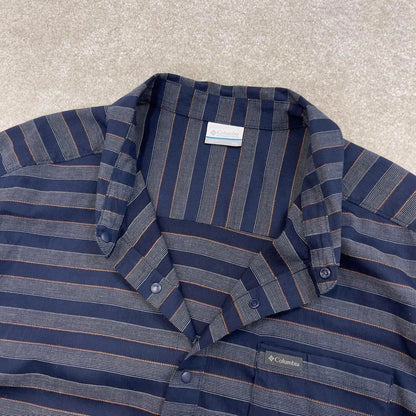 Blue striped Columbia technical shirt XXL men's short sleeve button up autumn y2k style