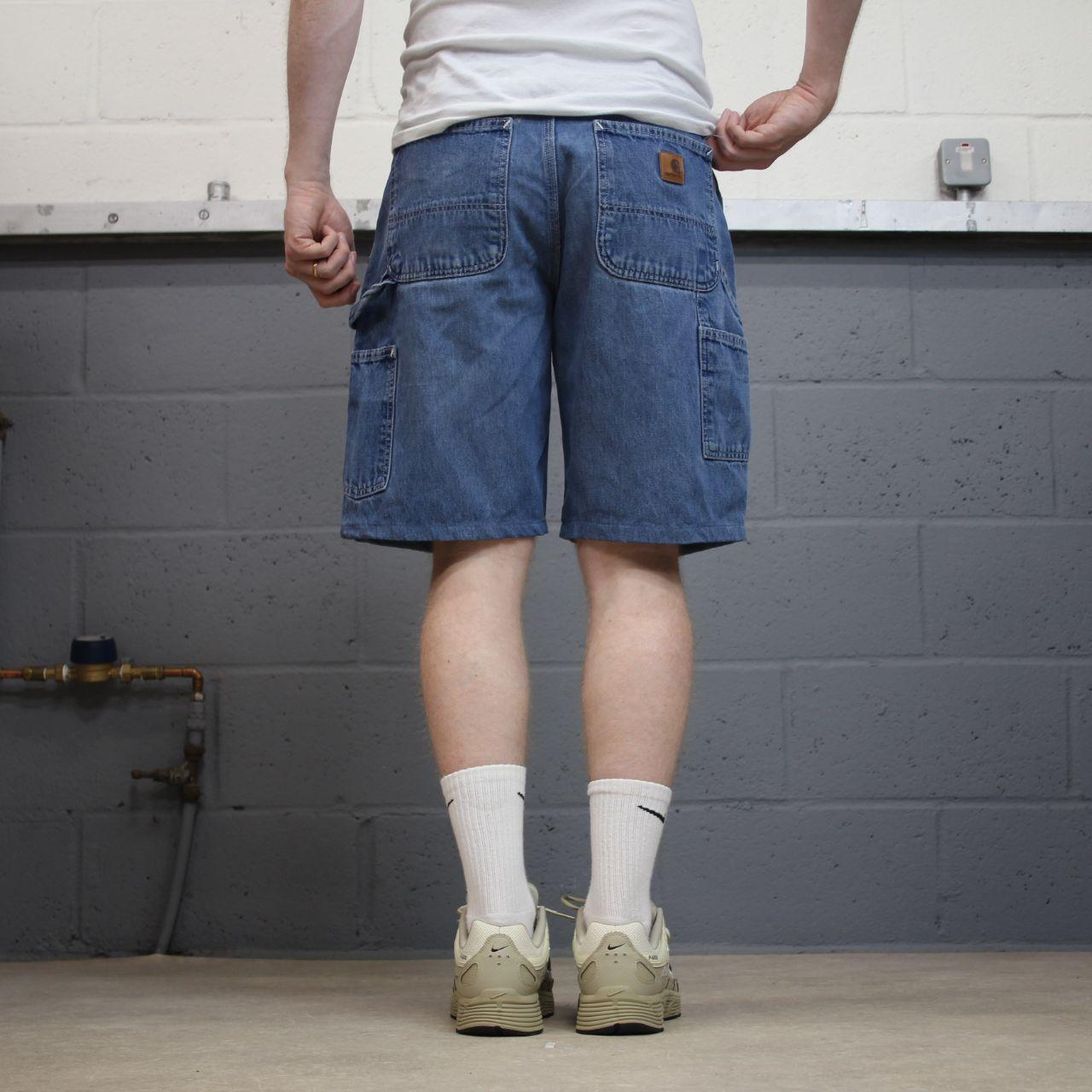 Carhartt carpenter denim shorts y2k faded blue Loose skater style work jorts