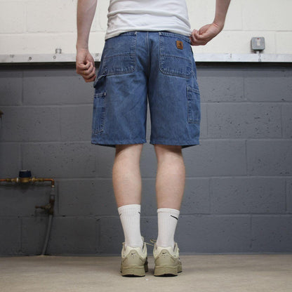 Carhartt carpenter denim shorts y2k faded blue Loose skater style work jorts