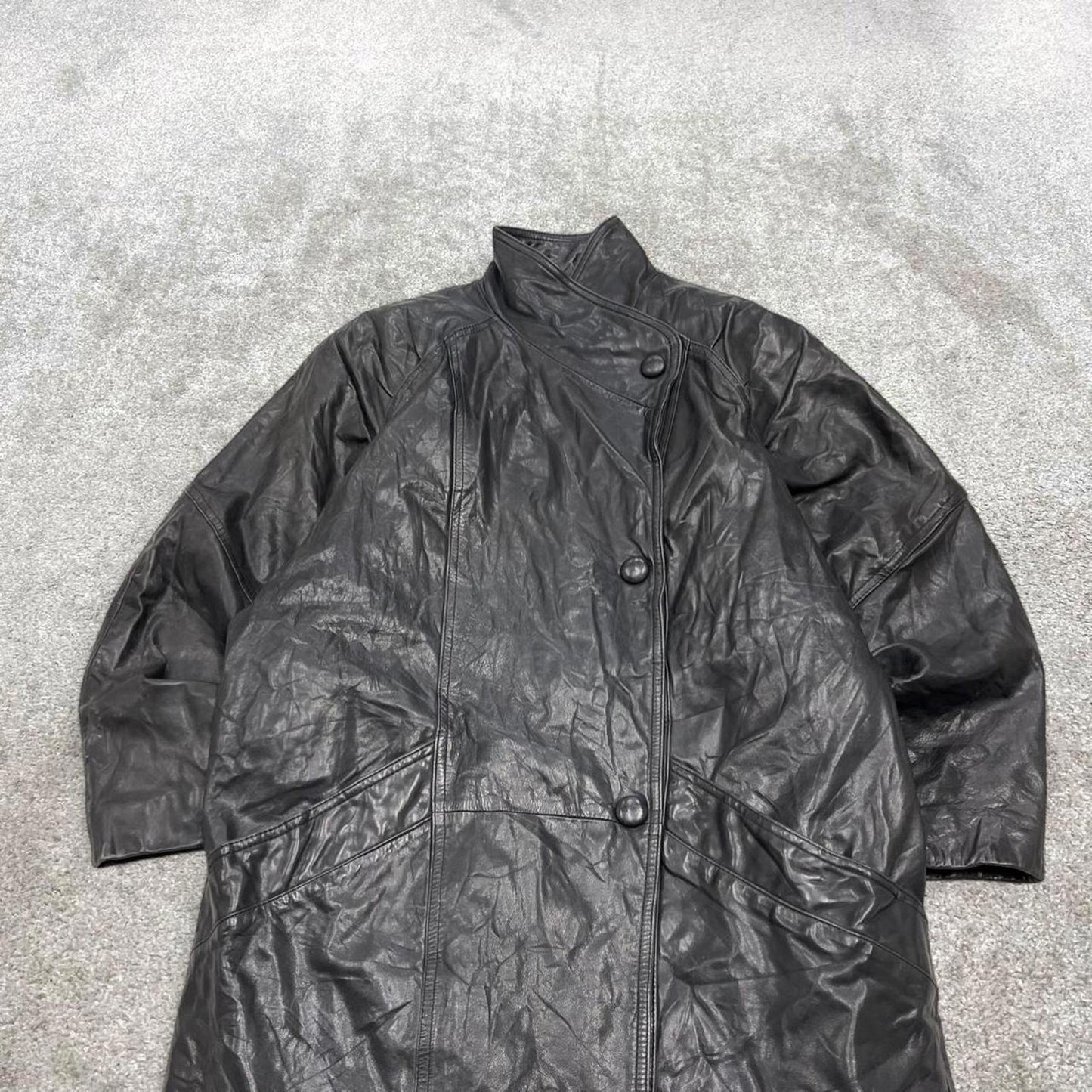 Vintage long genuine leather trench coat black Wilsons full length Thinsulate jacket Korean made