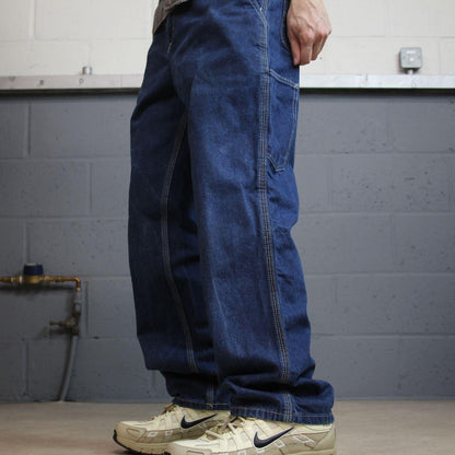 Carhartt cargo jeans blue denim carpenter W32L32 Loose thick 100% cotton denim workwear skate pants