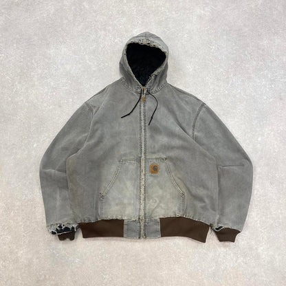 Vintage brown Carhartt hooded active jacket 2XL (fits XL) 90s style thick bomber