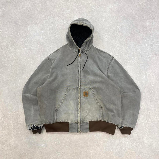 Vintage brown Carhartt hooded active jacket 2XL (fits XL) 90s style thick bomber
