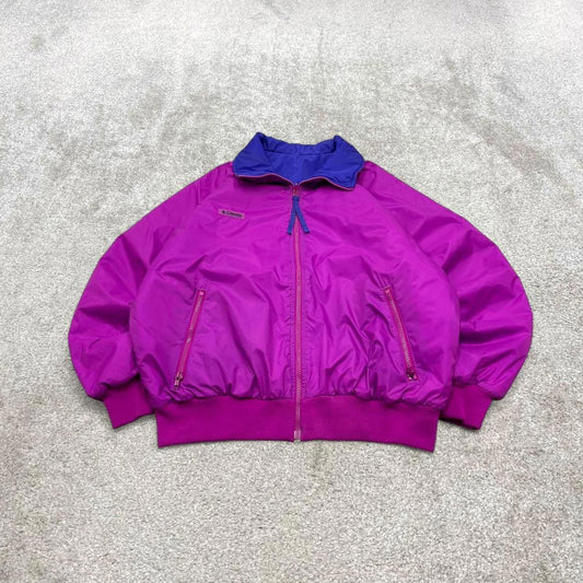 00s Columbia reversible windbreaker jacket XL womens padded y2k bomber style pink purple coat autumn