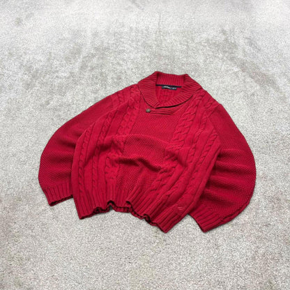 00s Nautica cable knit sweater jumper embroidered XL men's red knitted pull over y2k 90s style
