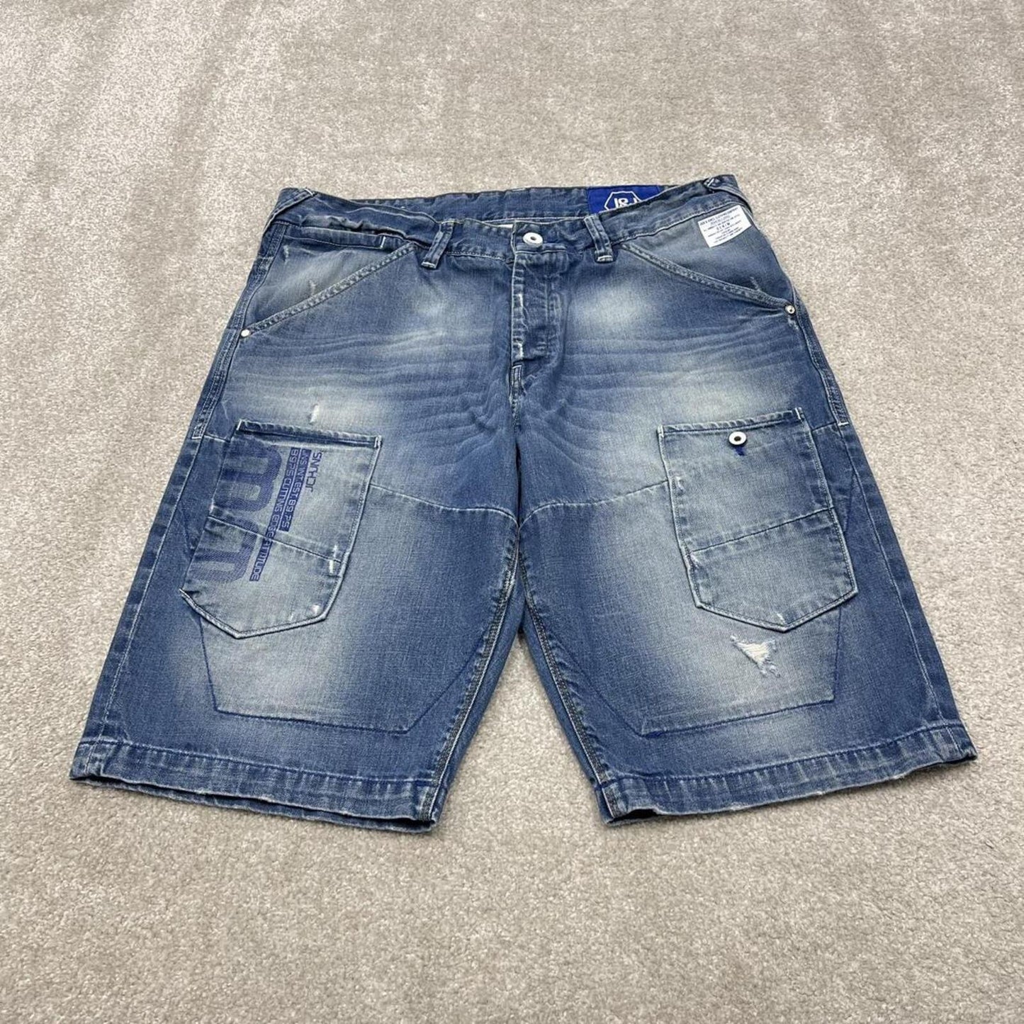 Y2k Jack & Jones long denim shorts loose blue Thick summer skater style jorts