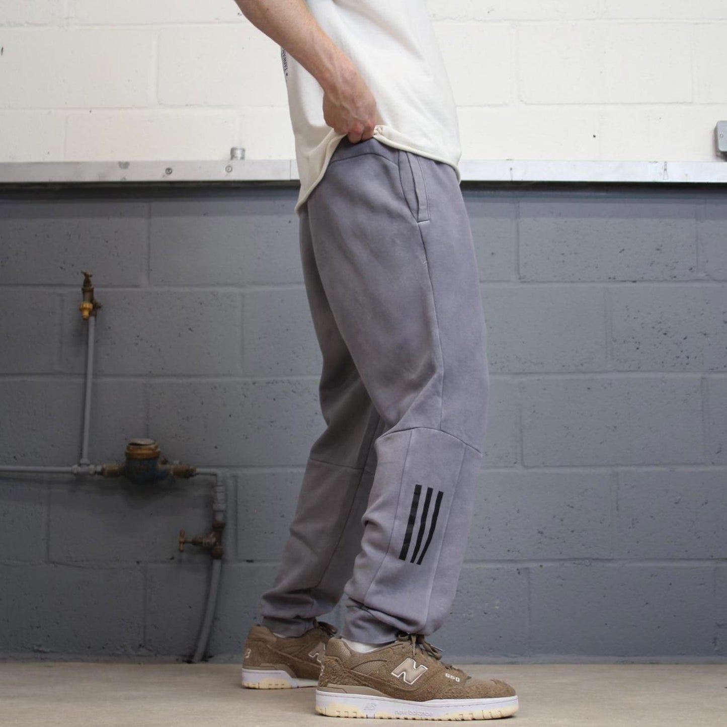 Y2k Adidas tracksuit bottoms Large men's grey joggers casual sports gym wear track pants soft