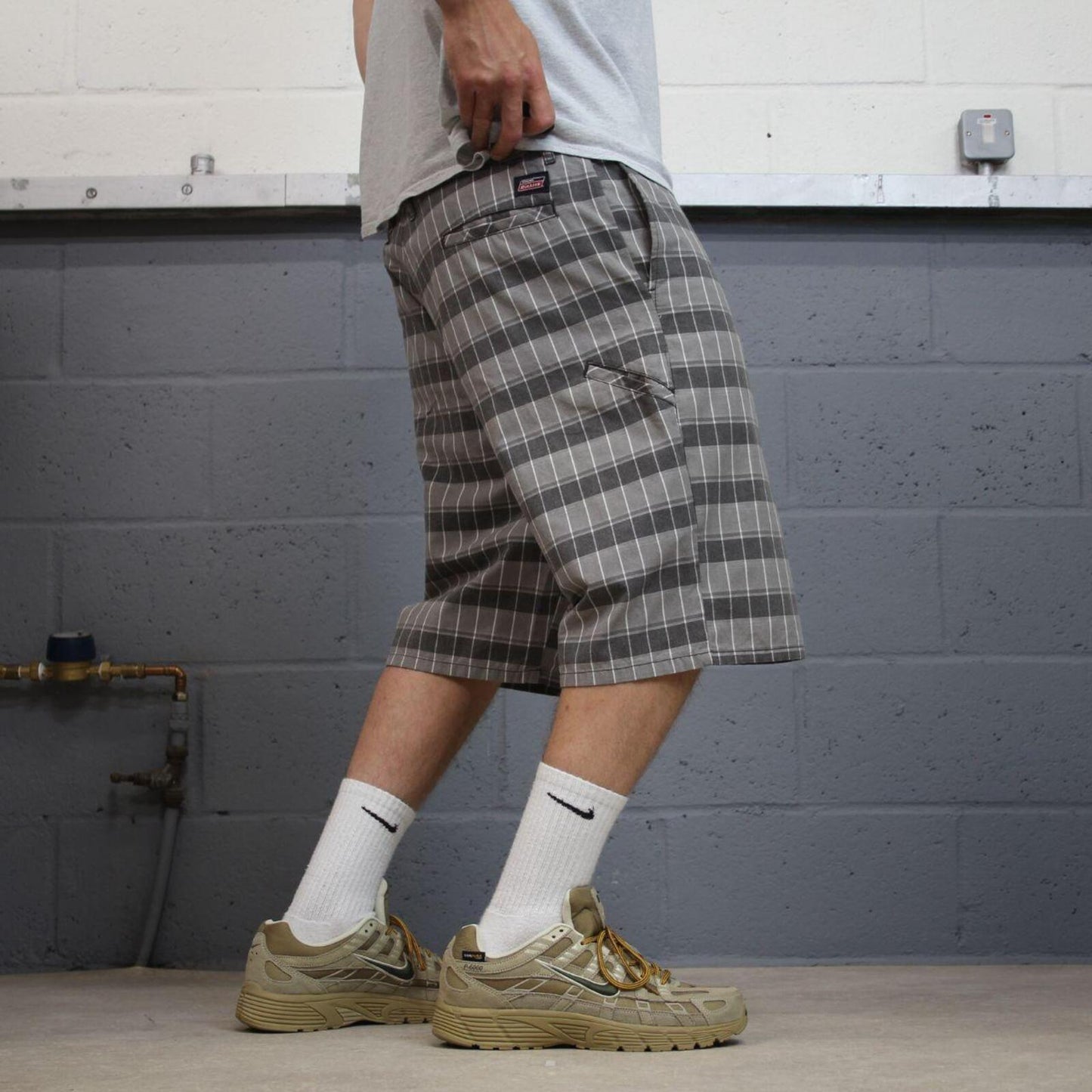 Dickies baggy checkered shorts carpenter grey Chino check surf shorts long leg festival