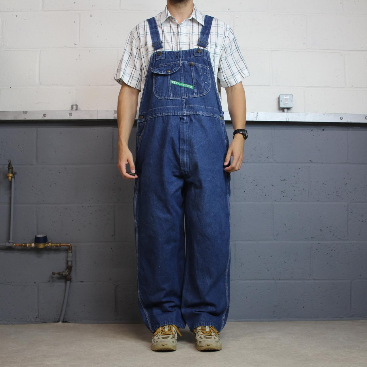 Vintage y2k denim dungarees loose fit blue Key workwear bib & brace overalls utility