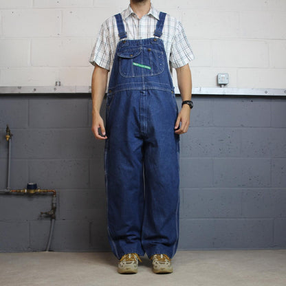 Vintage y2k denim dungarees loose blue W46L28 Key workwear bib brace overalls