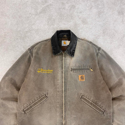 Vintage Carhartt Detroit jacket brown technical boxy cropped fit chore coat checkered blanket lining