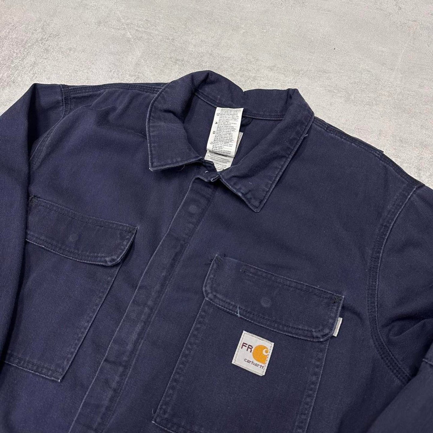 Navy Carhartt FR boilersuit 48 Short XL thick unlined fire resistant coveralls heavy duty workwear