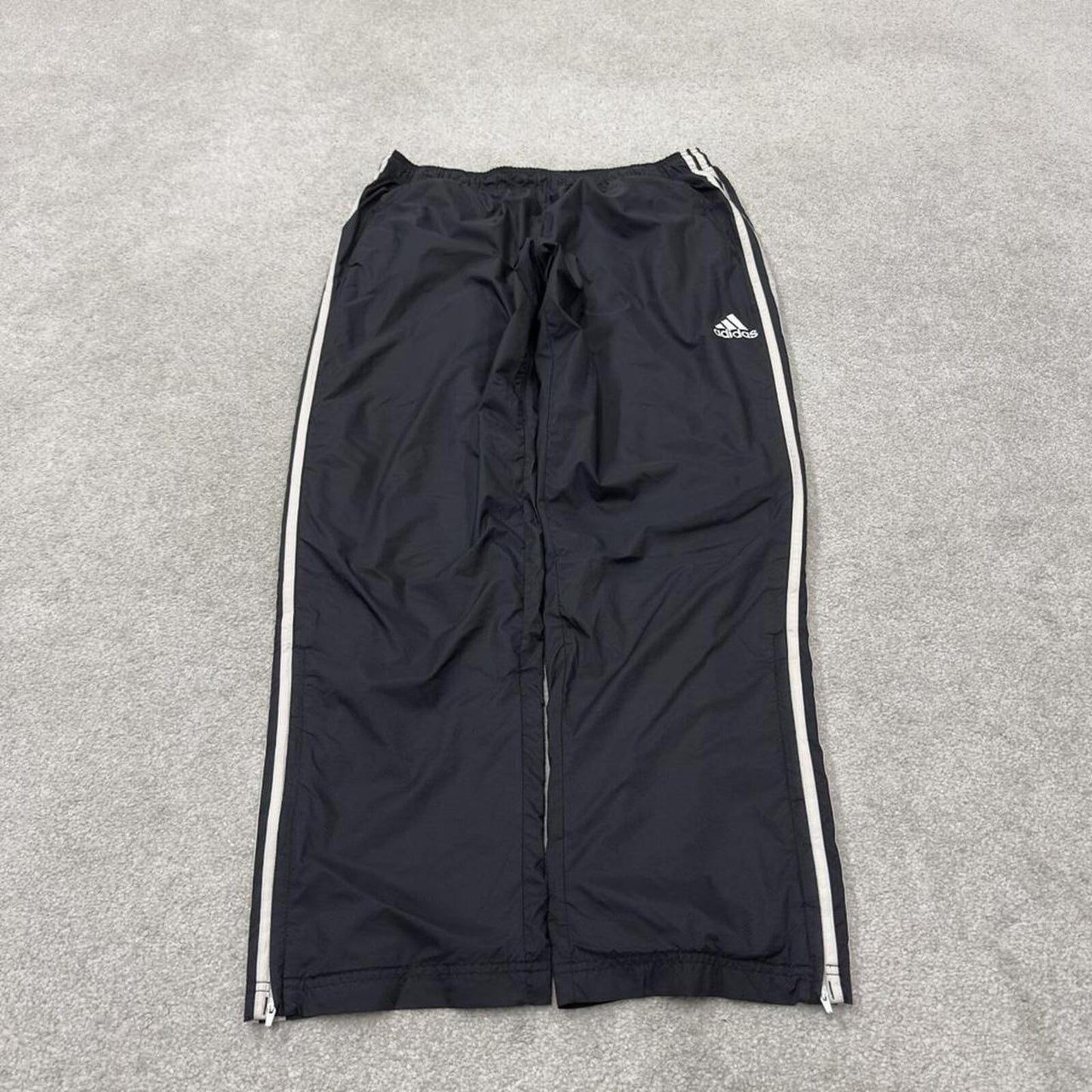 Y2K Adidas tracksuit bottoms black Mesh lined side stripe track pants