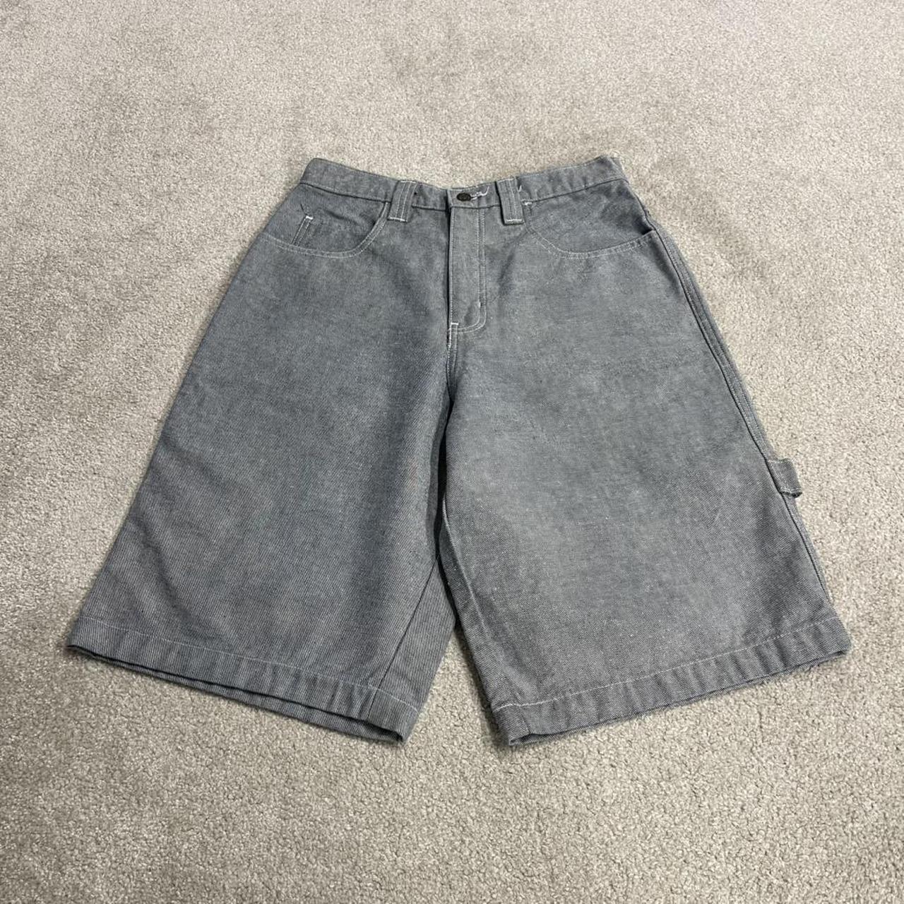 Y2K baggy denim shorts light blue carpenter denim skate surf style cargo shorts Sean John patches