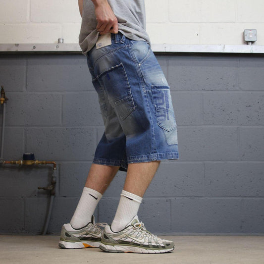 Y2k Jack & Jones long denim shorts loose blue Thick summer skater style jorts