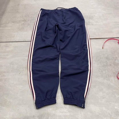 Navy Adidas trackies L y2k style sportswear track pants embroidered logo side stripe design