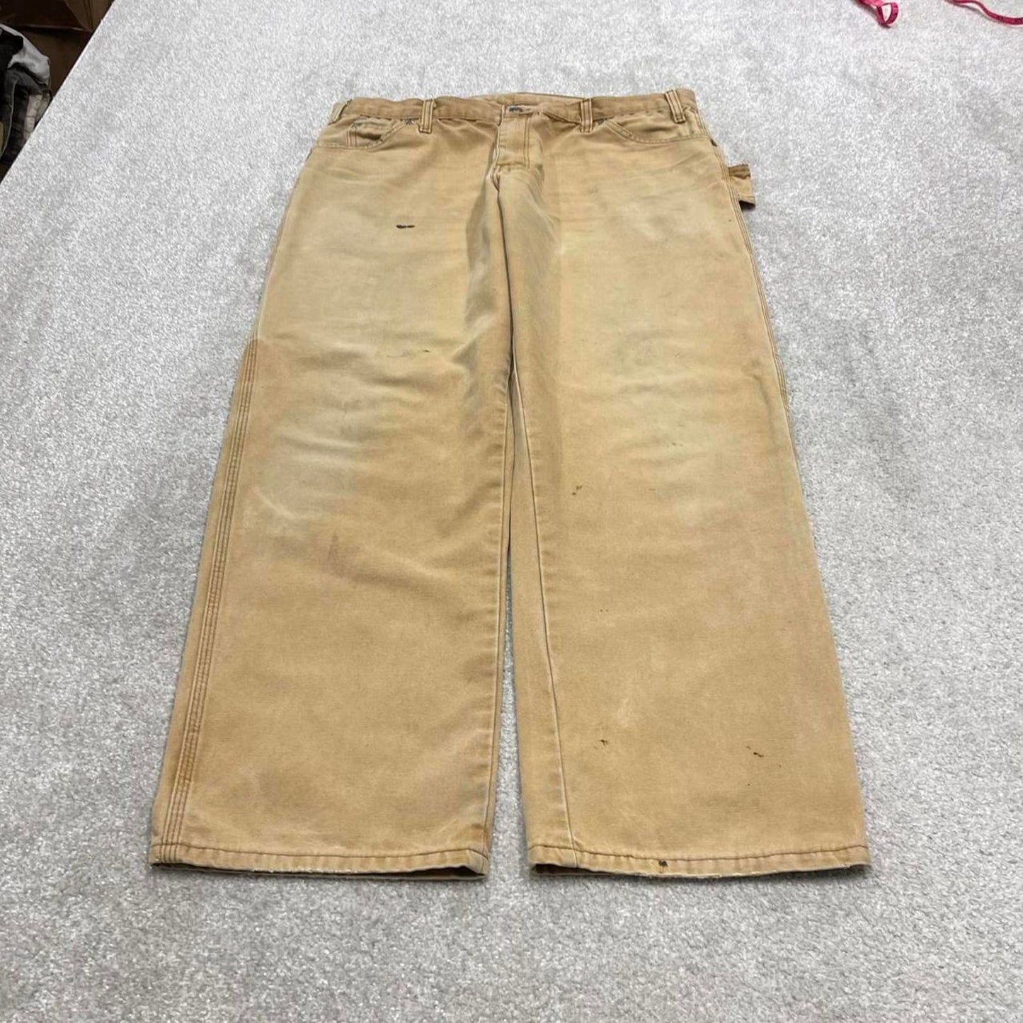 90s baggy Dickies carpenter jeans W38L30 00s skate style tan brown canvas worker cargos