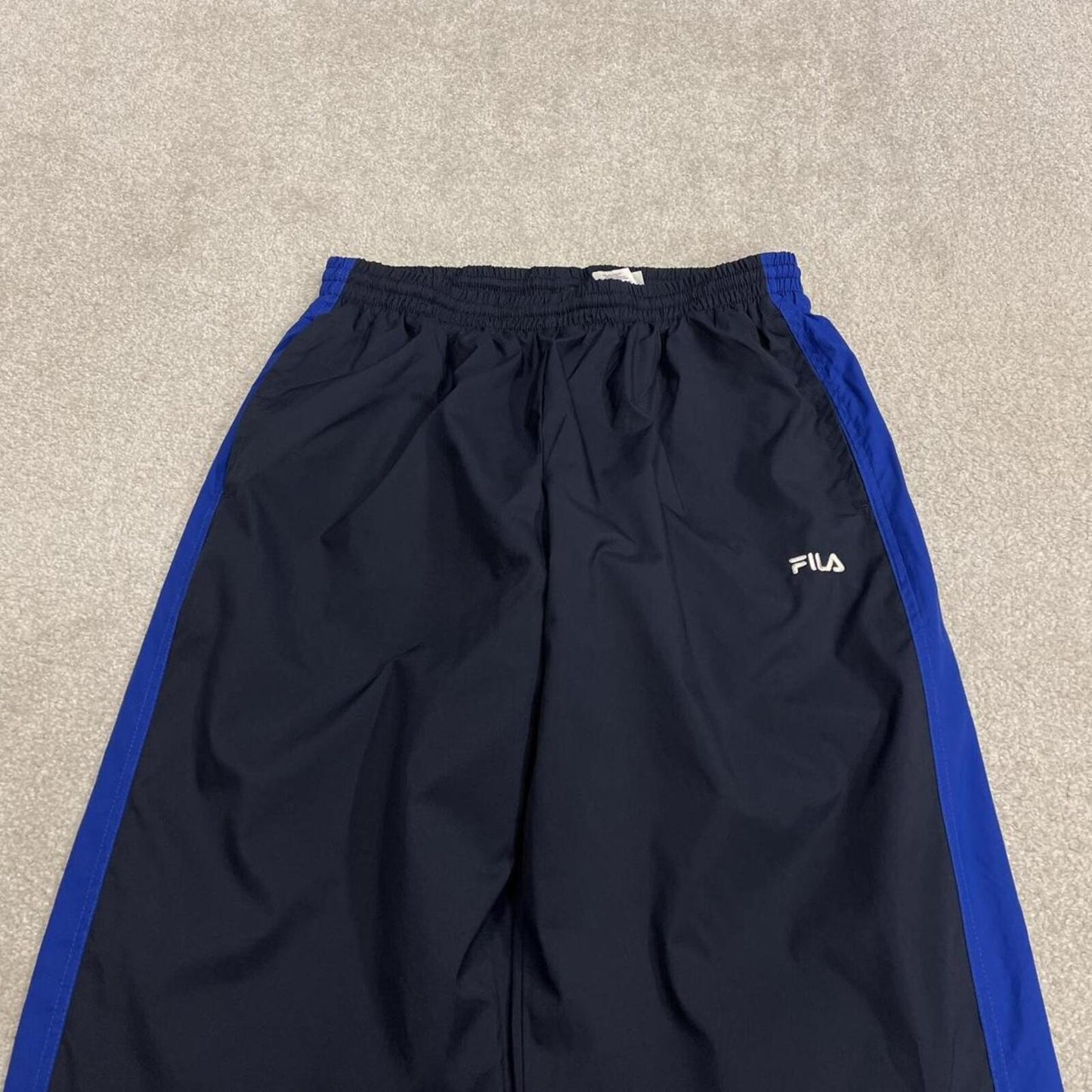 Y2K FILA tracksuit bottoms navy Loose embroidered lined side stripe track pants