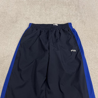 Y2K FILA tracksuit bottoms navy Loose embroidered lined side stripe track pants