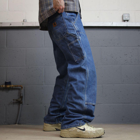 Carhartt double knee carpenter jeans y2k W31L32 blue 100% cotton thick heavy denim American workwear