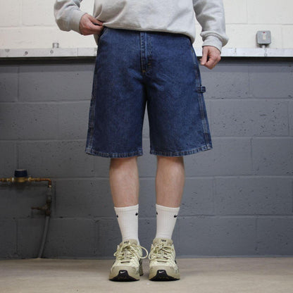 Denim cargo shorts carpenter blue Old Mill skater style summer festival cargo jorts